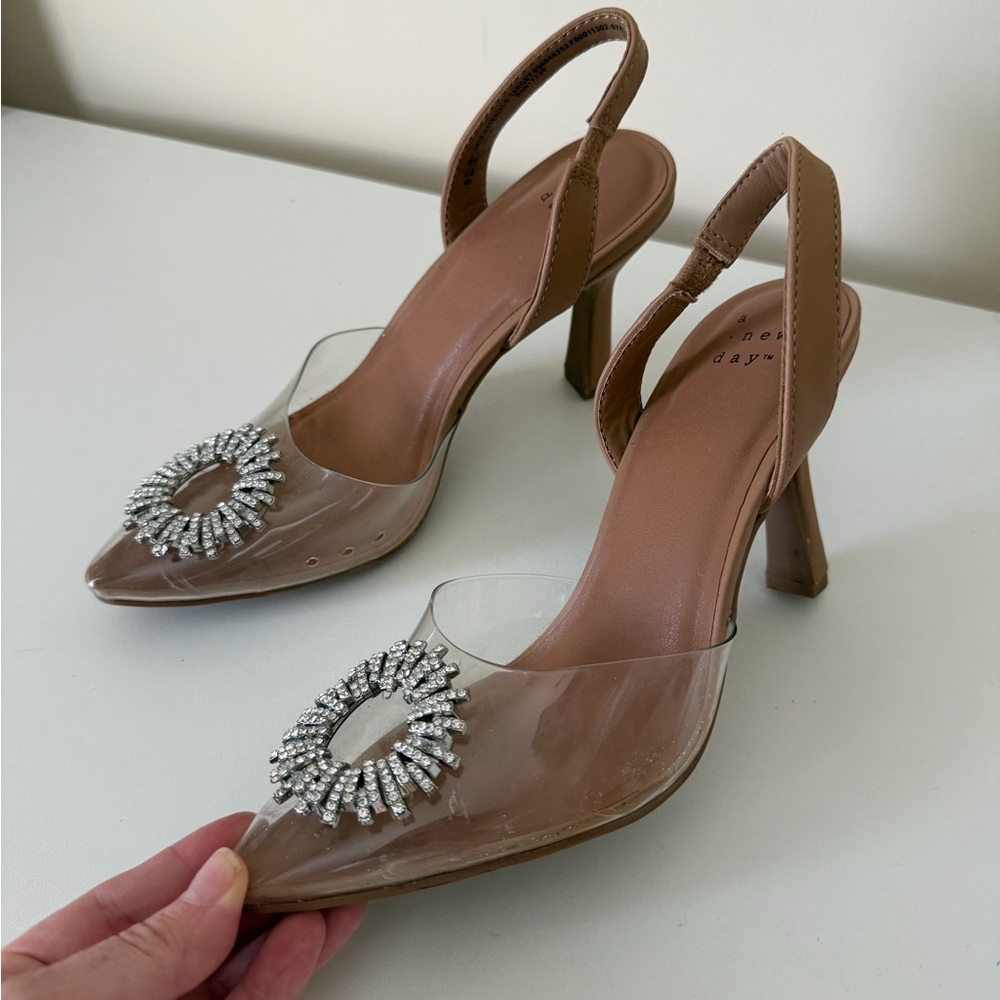 a new day Clear and Nude PVC Slingback Heels with Crystal Accent